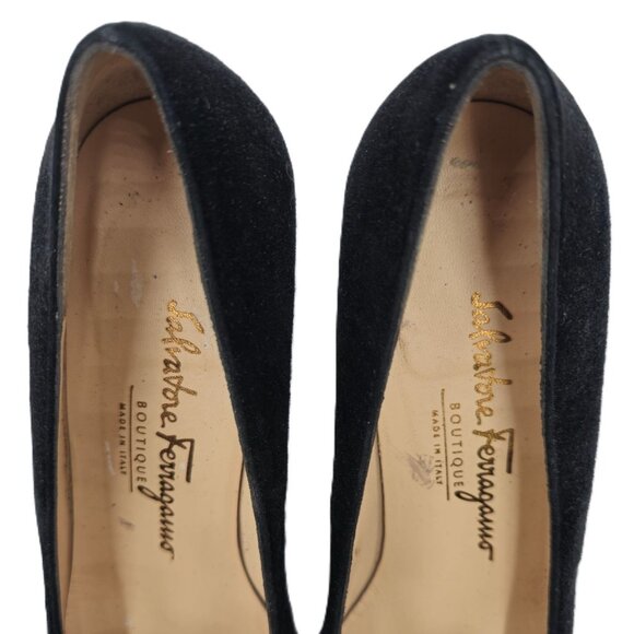 Vintage Salvatore Ferragamo Italy Black Suede Pumps Womens 8.5AAAA Dress Shoes - Picture 6 of 11